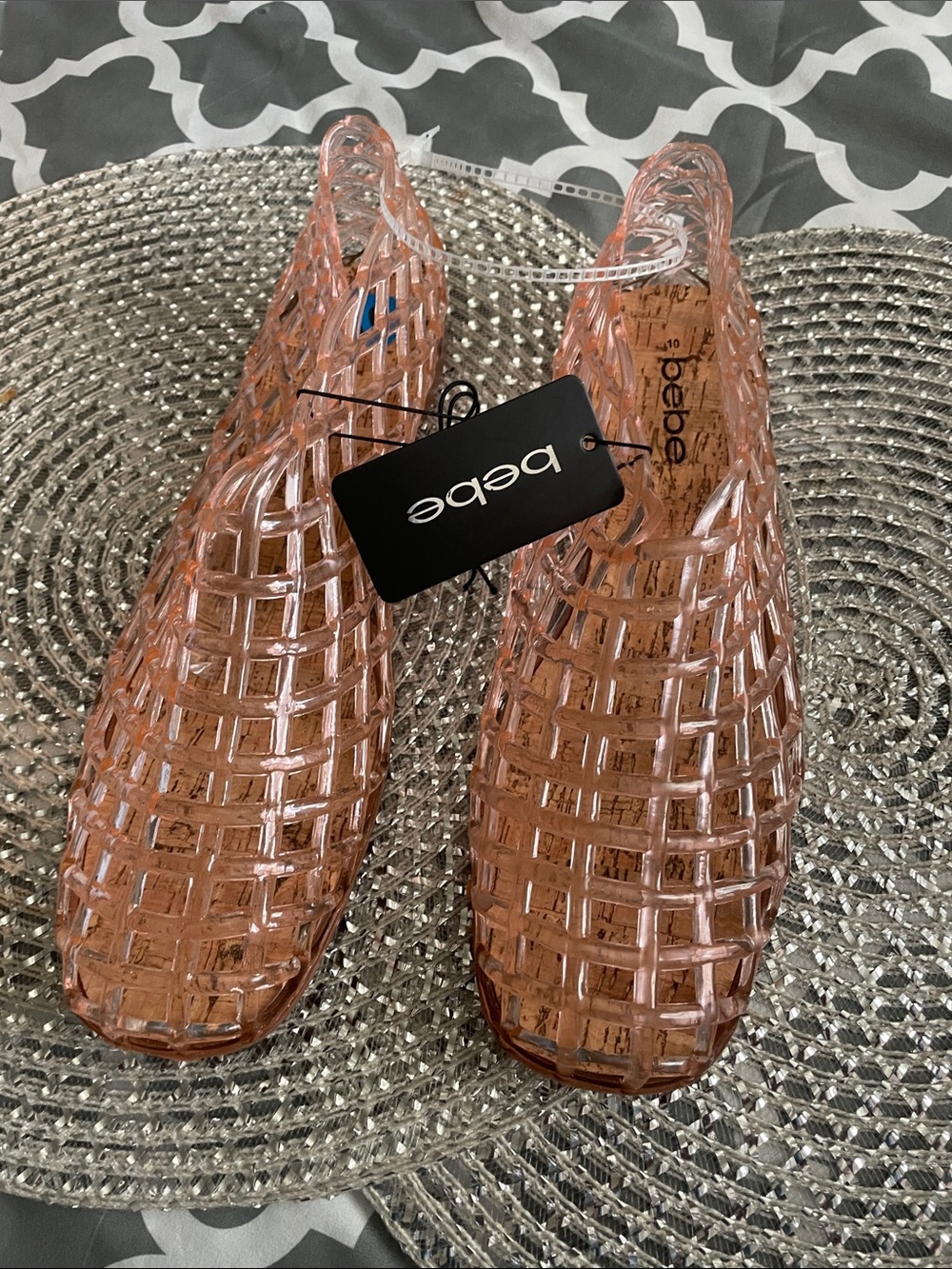bebe Nude/Pink Jelly Woven Slip-On  Flats
Size 10